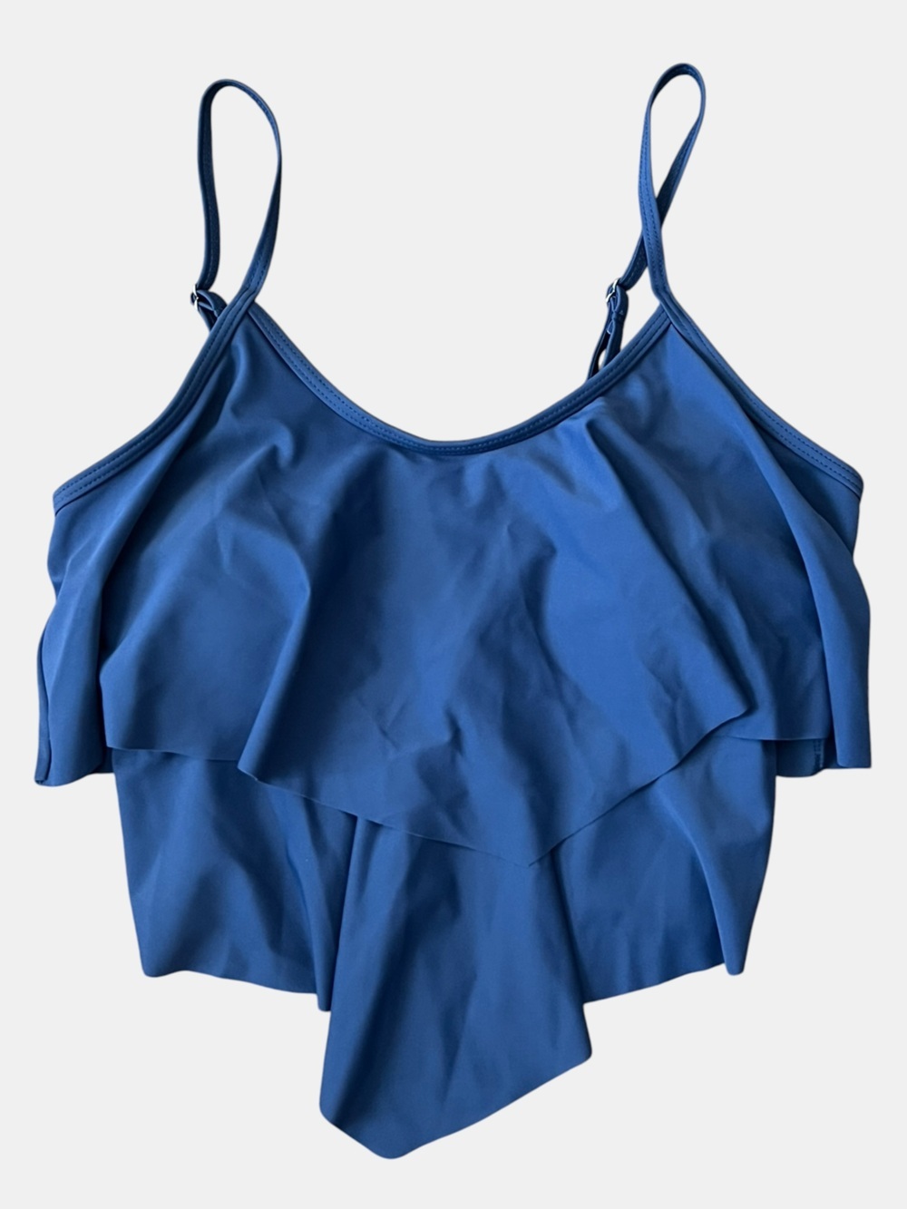 Women's Navy Flounce Tankini Top with White Navy Palm High-Waist Bottoms - Picture 3 of 11